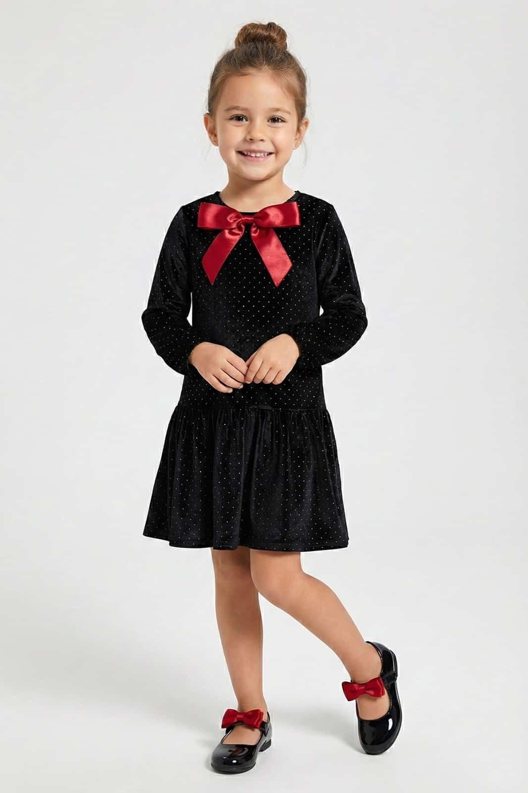 DMB FİYONKLU KADİFE ELBİSE