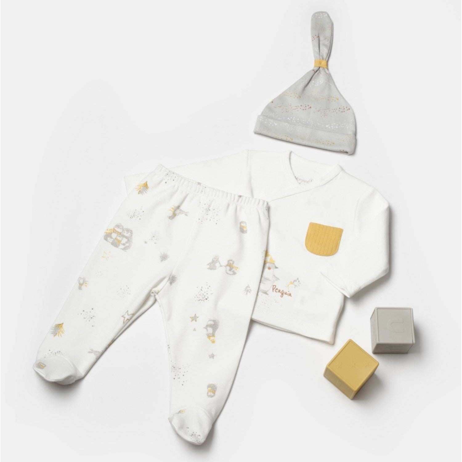 Bibaby Biorganic Penguin Club 3'Lü Bebek Set 73336 Ekru Gri