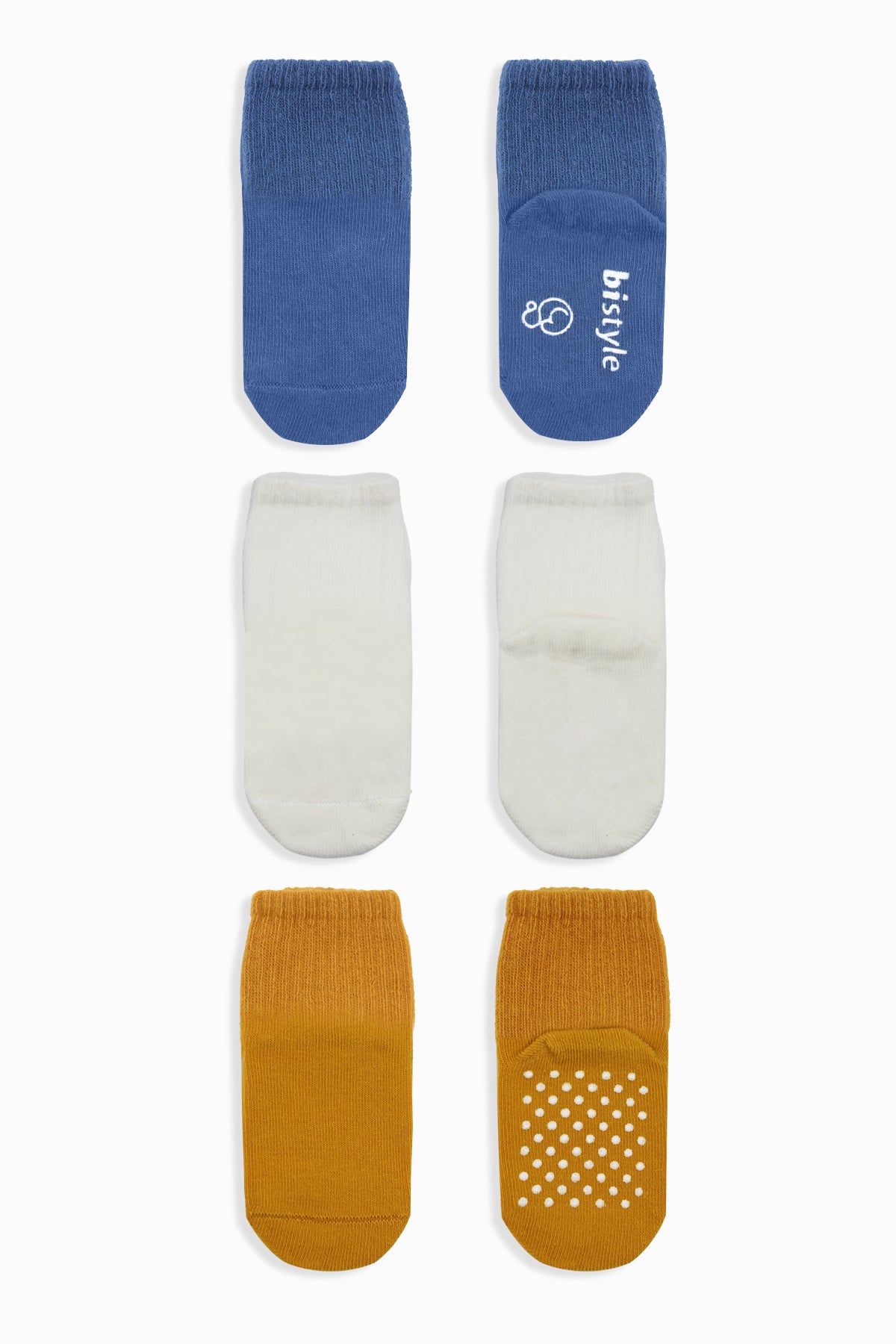 Bistyle 3'Lü Basic Kaymaz Penye Soket Çorap 10107 İndigo Ekru Hardal