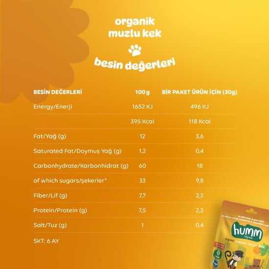 Humm Organik Glutensiz Vegan Muzlu Kek 30 Gr