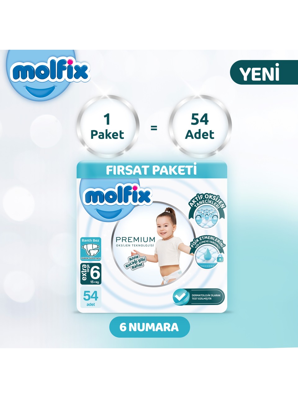 Molfix Premium Bebek Bezi Ultra Fırsat Paketi 6 Beden 15+ Kg 54 Adet