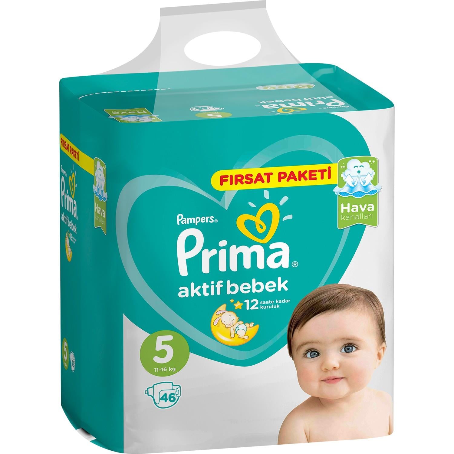 Prima Bebek Bezi Aktif Bebek Fırsat Paket 5 Beden 46 Adet