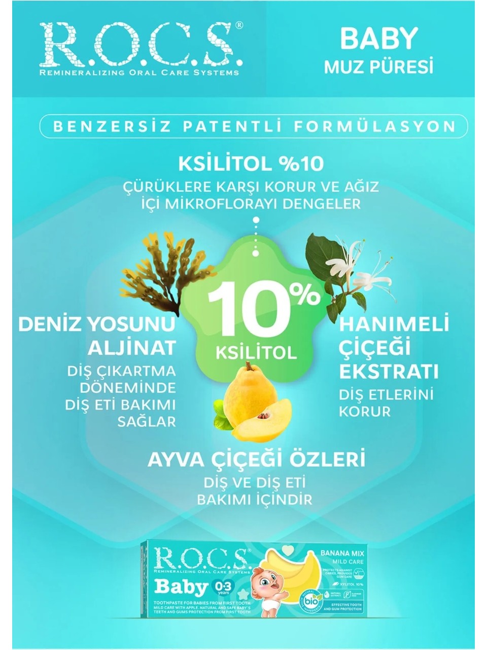 R.O.C.S.Bebek Diş Macunu Muz Püresi Tadında 0-3 Yaş 45 Gr