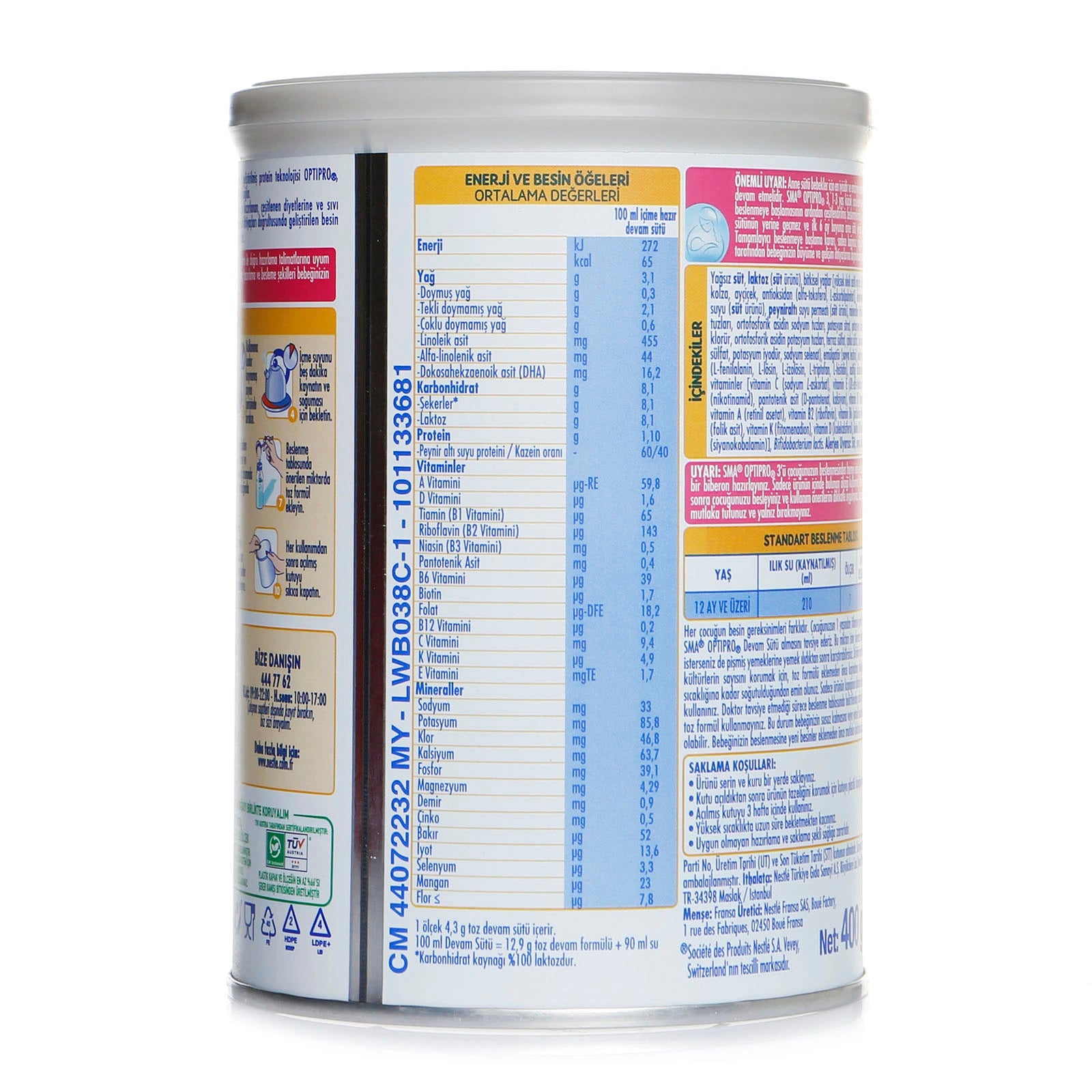 SMA Optipro Probiyotik 3 Bebek Devam Sütü 1-3 Yaş 400 Gr